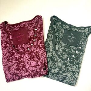 Eddie Bauer Henley Short Sleeve Burnout Shirt Lot Of 2 Womens Outdoors Gorp M